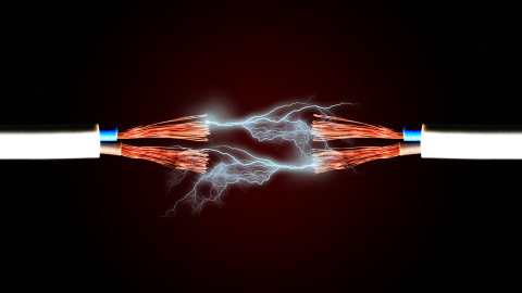 An electrical arc jumping wires